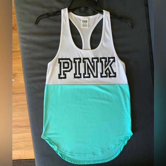 Victoria’s Secret PINK block letter teal and white racer back tank top XS - Picture 3 of 6